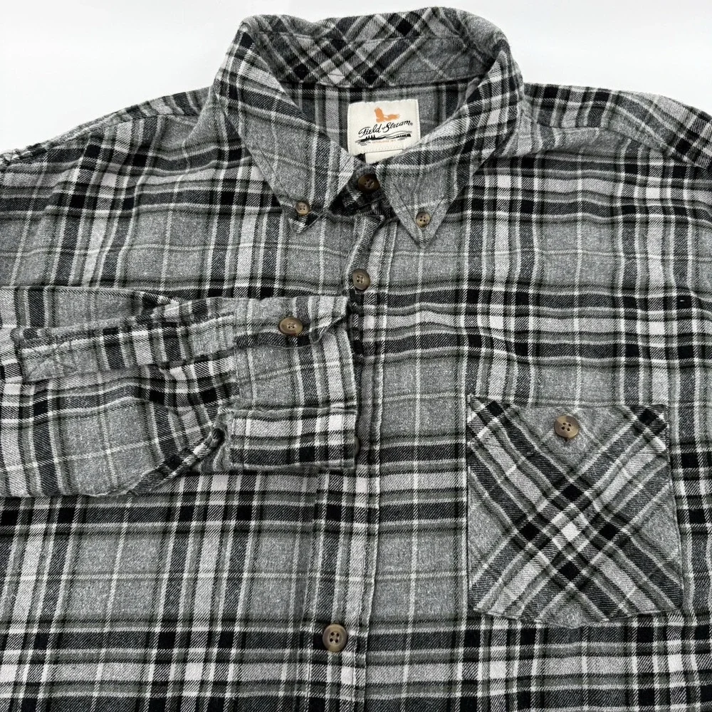Field & Stream Flannel Shirt Mens XXL Heavy Cotton Gray Multi Plaid Long Sleeves